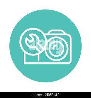 Reparieren Fotokamera Farbliniensymbol. Handwerker-Service. Isoliertes Vektorelement. Skizzieren Sie das Piktogramm für Webseite, mobile App, Promo Stock Vektor