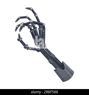 Roboterhandaufnahmen, Cyborg-Droiden-mechanische Prothese. Vektorarm zeigt ja-Geste, zukünftiger Droidenarm mit künstlicher Technologie Stock Vektor