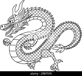 Jahr des Drachen Vektor Schwarz-Weiß-Zodiac-Symbol-Illustration isoliert auf weißem Hintergrund. Stock Vektor