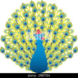Farbenfrohes Peacock Rangoli Design isoliert auf weißem Hintergrund. Vektordarstellung. Stock Vektor