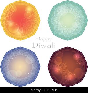 Happy Diwali – farbenfrohe Grußkarten – Vorlagenset isoliert auf weißem Hintergrund. Vektordarstellung. Stock Vektor