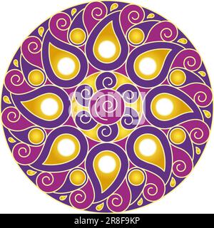 Farbenfrohes Rangoli-Muster-Design für Diwali isoliert auf weißem Hintergrund. Vektordarstellung. Stock Vektor