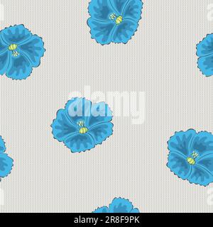 Leinenmuster Blüten, flachsblau, handgemalt auf Leinengewebe. Vektordarstellung Stock Vektor