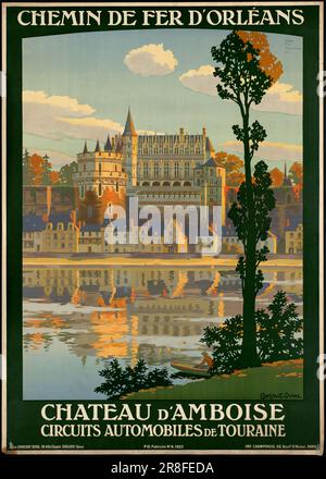 Chateau d'Amboise. Circuites Automobiles de Touraine, Compagnie des chemins de fer de Paris à Orléans Stockfoto