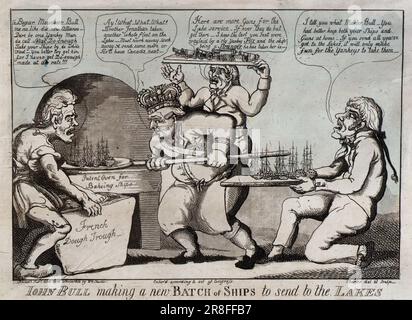 John Bull stellt eine neue Charge Schiffe her, die man an die Seen schicken kann. 1812 von William Charles, geboren in Edinburgh, Schottland, 1776-gestorben Philadelphia, PA 1820 Stockfoto