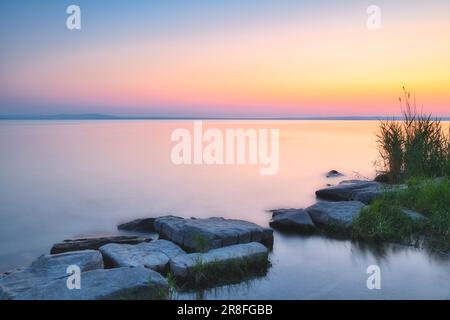 Bodensee vor Sonnenaufgang, Arbon, Kanton Thurgau Stockfoto