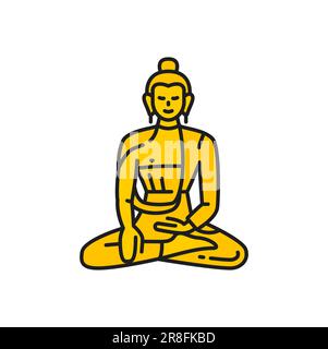 Großer Buddha, große goldene Statue, Gebete, Lotus-Pose, Farbsymbol. Vektorgold großer Buddha, Mönch betet in Lotusstellung. Buddhistische Gebete, buddhistische Religion Stock Vektor