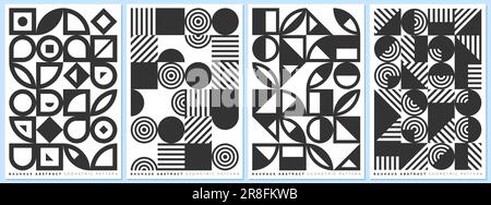Abstraktes Posterset mit geometrischen formen im bauhaus-Stil. Hintergrundsammlung von Memphis Elements. Moderne, trendige Gemälde. Grafikmuster im Retro-Look. Schlichtes Vektormuster im Vintage-Stil Stock Vektor