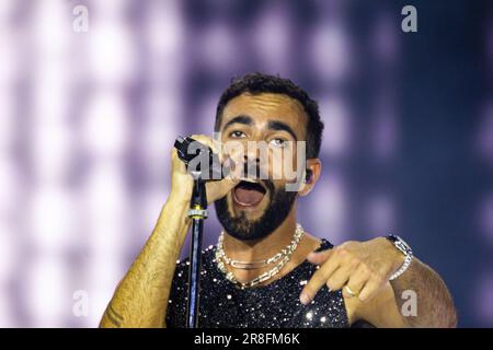 Padua, Italien. 20. Juni 2023. Marco Mengoni in einem Konzert im Euganeo-Stadion in Padua mit seiner „Marco negli Stadi 2023"-Tour am 20. Juni 2023 in Padua, Italien. (Foto: Mimmo Lamacchia/NurPhoto) Kredit: NurPhoto SRL/Alamy Live News Stockfoto