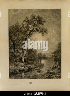 Landschaft mit Deer n.d. von Maxime Lalanne, Franzose, Bordeaux, Frankreich 1827-Tote Nogent-sur-Marne, Frankreich 1886 Stockfoto
