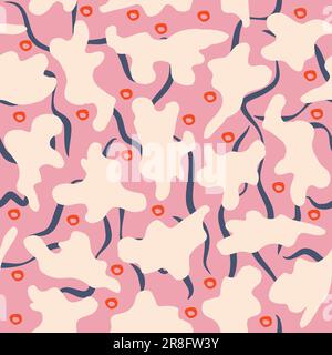 Abstraktes handgezeichnetes, nahtloses Design mit sich wiederholenden Mustern. Minimalistische, moderne Textildrucke Stock Vektor