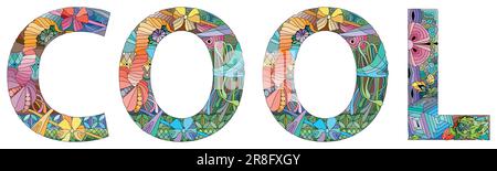 Handgemalte Kunst Design. Abbildung Wort COOL für t-shirt und andere Dekoration gezeichnet Stock Vektor