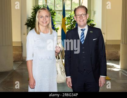 Stockholm, Schweden. 21. Juni 2023. Der schwedische Außenminister Tobias Billstrom empfängt am 21. Juni 2023 in Stockholm die finnische Außenministerin Elina Valtonen. Foto: Caisa Rasmussen/TT/Code 12150 Kredit: TT News Agency/Alamy Live News Stockfoto