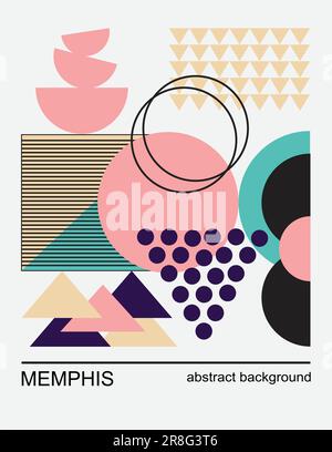 Neo Memphis Poster-Kollektion. Abstrakte, fett formatierte geometrische Formen Sterndreieck-Kreis in rosa gelben, orangefarbenen Elementen Layout-Vektordarstellung. Stock Vektor
