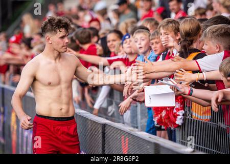 Vejle, Dänemark. 20. Juni 2023. Mathias Kvistgaarden von Dänemark nach dem U21. Euro-Qualifikationsspiel zwischen Dänemark und Wales im Vejle-Stadion in Vejle. (Foto: Gonzales Photo/Alamy Live News Stockfoto