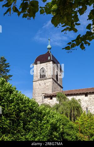 Eglise Sainte-Marie-Madeleine de Pérouges, Pérouges, Departement Ain, Region Auvergne-Rhône-Alpes in Ostfrankreich. Stockfoto