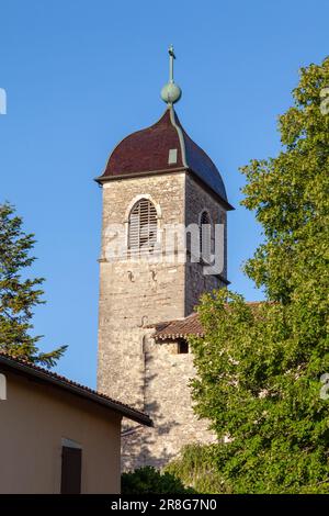 Eglise Sainte-Marie-Madeleine de Pérouges, Pérouges, Departement Ain, Region Auvergne-Rhône-Alpes in Ostfrankreich. Stockfoto