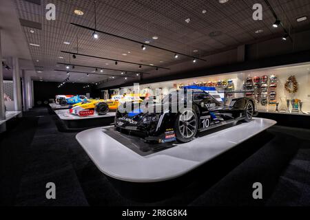 Konica Minolta Cadillac, mit dem Fernando Alonso 2019 die 24 Stunden Daytona gewann. Foto wurde am 16. Mai 2023 im Fernando Alonso Museum aufgenommen Stockfoto