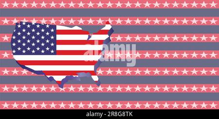 Frohen Unabhängigkeitstag Amerika. Grußkarte mit Flagge und Kartenhintergrund Stock Vektor