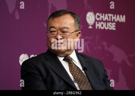 Liu Jianchao, Minister der Internationalen Abteilung der Kommunistischen Partei Chinas, sprach am 21. Juni 2023 im Chatham House in London, Vereinigtes Königreich Stockfoto