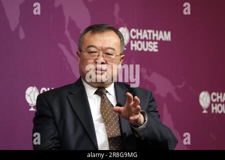 Liu Jianchao, Minister der Internationalen Abteilung der Kommunistischen Partei Chinas, sprach am 21. Juni 2023 im Chatham House in London, Vereinigtes Königreich Stockfoto