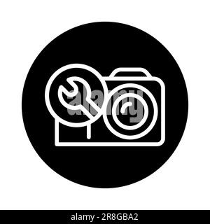 Reparieren Fotokamera Farbliniensymbol. Handwerker-Service. Isoliertes Vektorelement. Skizzieren Sie das Piktogramm für Webseite, mobile App, Promo Stock Vektor
