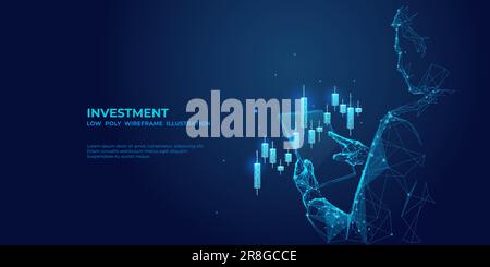 Ein abstrakter Geschäftsmann hält ein Tablet mit einem Kerzenhalter am Aktienmarkt Stock Vektor