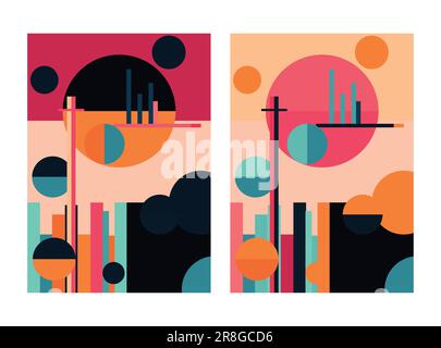 Neo Memphis Poster-Kollektion. Abstrakte, fett formatierte geometrische Formen Sterndreieckskreis in Layoutvektordarstellung von Elementen. Stock Vektor