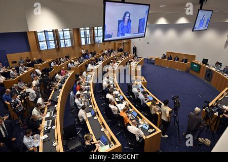 Brüssel, Belgien. 21. Juni 2023. Abbildung zeigt eine Sitzung der Kammer für Außenbeziehungen im bundesparlament am Mittwoch, den 21. Juni 2023 in Brüssel. Während der Tagung wird die Erteilung von Visa an die iranische Delegation für den Brüsseler Stadtgipfel 2023 erörtert. BELGA FOTO ERIC LALMAND Kredit: Belga News Agency/Alamy Live News Stockfoto