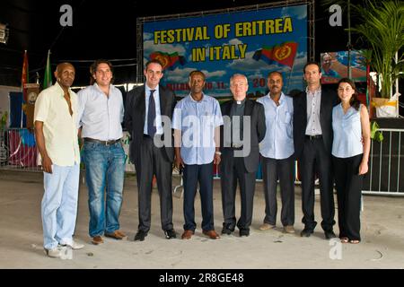 Christian Doria, Enrico Marcora, Russom Ghebreghiorghis, Don Aldo Garanzani, Ermes, Gianfranco Castro, Festival des eritreischen Volkes in Italien, Cinisello Balsamo Stockfoto