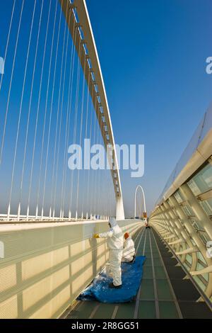 The Sails, Santiago Calatravas Hängebrücke über die A1, Reggio Emilia, Italien Stockfoto