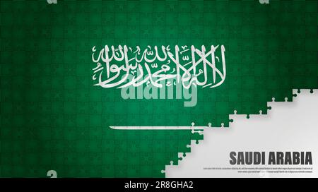 Hintergrund der Puzzleflagge SaudiArabien. Auswirkungselement für die Verwendung, die Sie daraus machen möchten. Stock Vektor