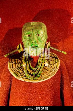 Jade und Muscheltodesmaske, Maya-König Pakal der große, Nationalmuseum für Anthropologie, Mexiko-Stadt, Mexiko Stockfoto