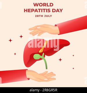 Welthepatitis-Tag-Illustration mit Leber und zwei Händen Stock Vektor