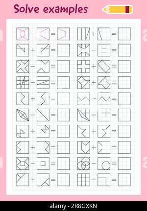 Logikübungen für Kinder. Beispiele lösen. Mathematik Stock Vektor
