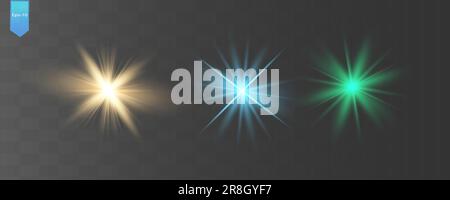 Vektor-Neonlicht-Effekt. Leuchtendes Licht explodiert. Heller Stern. Spezielle Lichteffekte für Design und Einrichtung. Schwarzer Hintergrund. Stock Vektor