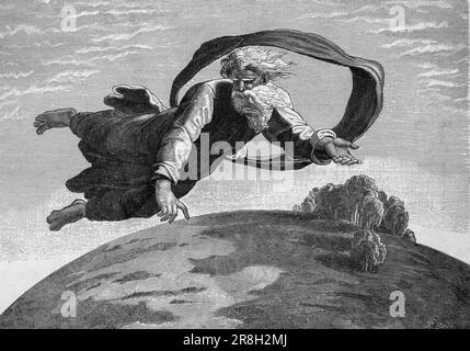 2. Tag der Schöpfung, 1. Tag der Schöpfung, Schöpfung des Fammaments, 1. Buch Mose 1-19, Altes Testament, Bibel, historische Illustration 1890 Stockfoto