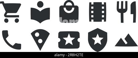 Set mit 10 Symboldarstellungen. Vektorsammlung dünne Linie Web-Symbol. Symbol "Qualität festlegen". Lineare Symbole festgelegt. Dünn gefüllte Symbolpakete. Vektordarstellung Stock Vektor