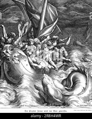 Der Prophet Jonah wird ins Meer geworfen, erstes Kapitel, Buch Jonas, Vers 17, Altes Testament, Bibel, historische Illustration 1890 Stockfoto