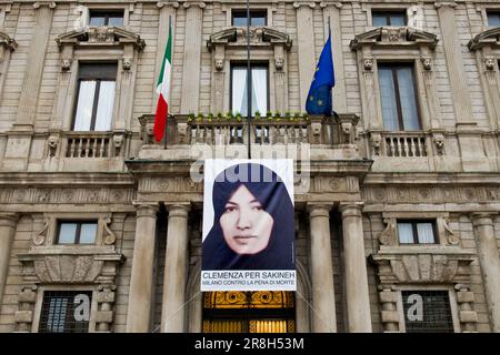 Gnade für Sakineh. Mailand gegen die Todesstrafe. Palazzo Marino Stockfoto