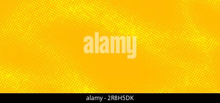Heller gelber Halbtonhintergrund. Retro-Comic-Kornstruktur. Verpixelte Punkte, Cartoon-Tapete. Pop-Art-Muster mit verwaschenen wellenförmigen Farbverläufen. Vektorhintergrund. Stock Vektor