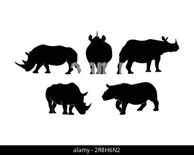 Ein Satz Nashorn-Silhouetten auf weißem Hintergrund - Vektordarstellung Stock Vektor