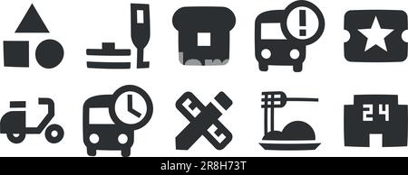 Bild mit 10 Symbolen. Moderne Symbole mit dünnen Linien. Einfacher Satz. Für Mobilgeräte und Web. Große UI-Symbolgruppe. UI und UX Stock Vektor
