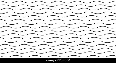 Wellenlinien nahtloses Muster. Wellige Streifen mit sich wiederholendem Hintergrund. Einfarbige horizontale Wellenstruktur. Einfache, gekrümmte, lineare Tapete. Textil- und Stoffmuster-Designvorlage. Vektor Stock Vektor