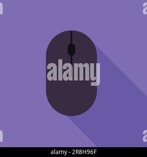 Schwarzes Symbol für drahtlose Computermaus in flacher Form auf violettem Hintergrund. Vektordarstellung Stock Vektor