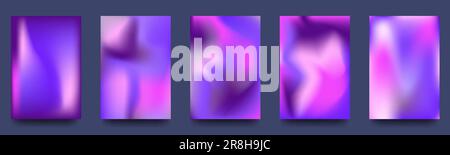 Ein Satz abstrakter holographischer minimaler Vektorhintergründe. Postersammlung mit Neonflüssigkeit, hellen Unschärfen. Vektor Stock Vektor