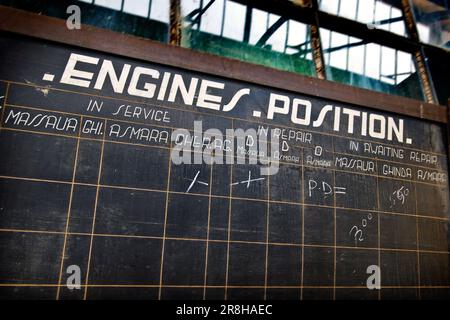 Mechanische Werkstatt. Eritreische Eisenbahn. Von Asmara nach Massawa. Eritrea Stockfoto