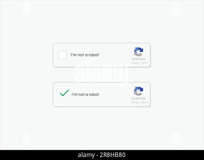 Ich bin kein Roboter-Knopf. Captcha, ich bin kein Roboter, Web-Schaltfläche für Website oder Anwendung. Stock Vektor