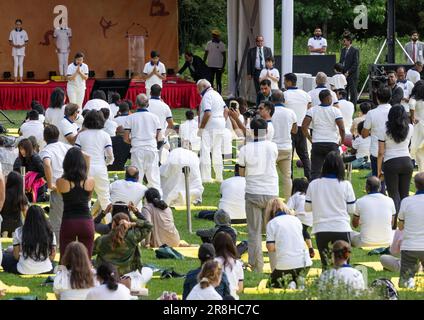 Premierminister der Republik Indien Narendra Modi nimmt am 21. Juni 2023 am Internationalen Tag von Yoga am UN-Hauptquartier Teil Stockfoto