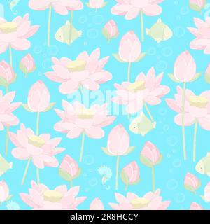 Nahtloses Muster mit PastellLotus auf blauem Hintergrund Stock Vektor
